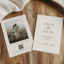 Modern Minimalist Ivory QR Code Photo Wedding