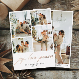 Modern Minimalist Joy Love Peace Script 5 Photo Folien Feiertagskarte