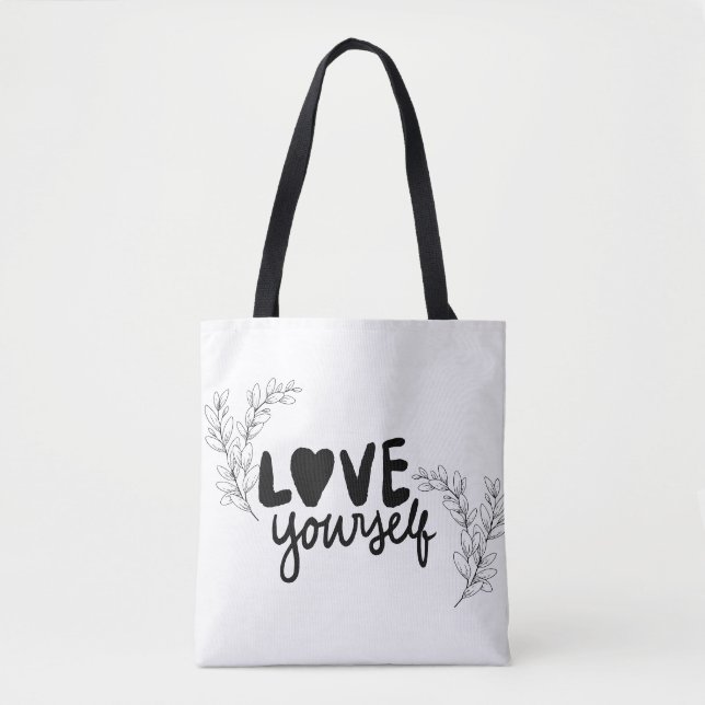 Modern minimalist "Liebe dich selbst"-Botaniktasch (Vorderseite)