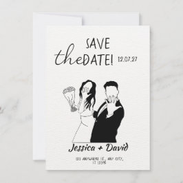 Modern Minimalist Line Art Bride and Groom Wedding Einladung