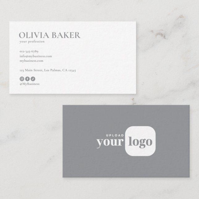 Modern Minimalist Logo & Social Media Icons Visitenkarte (Vorne/Hinten)