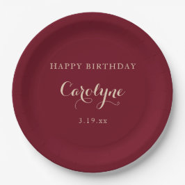 Modern Minimalist Maroon Birthday Pappteller