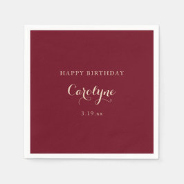 Modern Minimalist Maroon Birthday Serviette