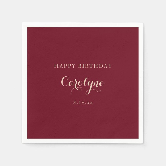 Modern Minimalist Maroon Birthday  Serviette (Vorderseite)