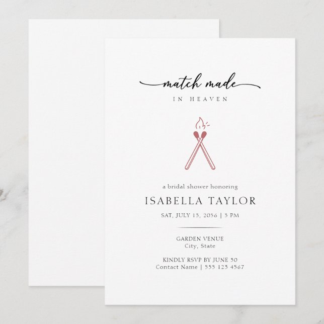 Modern Minimalist Match Bridal Shower Invitation Einladung (Vorne/Hinten)