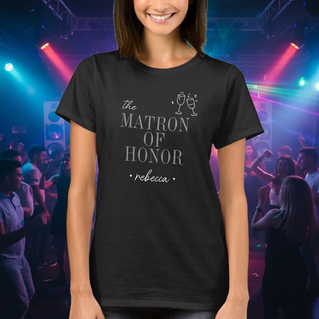 Modern Minimalist Matron Honor Script Bachelorette T-Shirt (Von Creator hochgeladen)