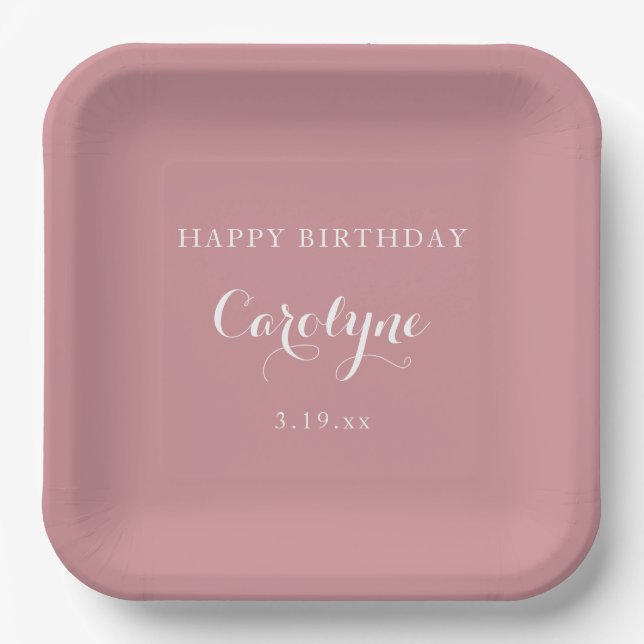 Modern Minimalist Mauve Birthday  Pappteller (Vorderseite)