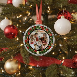 Modern Minimalist Merry Christmas Family Photo Ornament Aus Metall