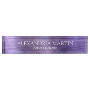 Modern minimalist metallisch lila Jobtitel Name D Namensplakette