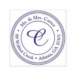 Modern Minimalist Monogram Family Name Rubber Permastempel