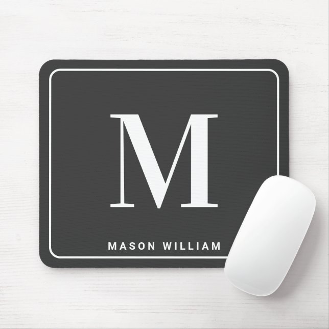 Modern Minimalist Monogram & Name - Charcoal Gray Mousepad (Mit Mouse)