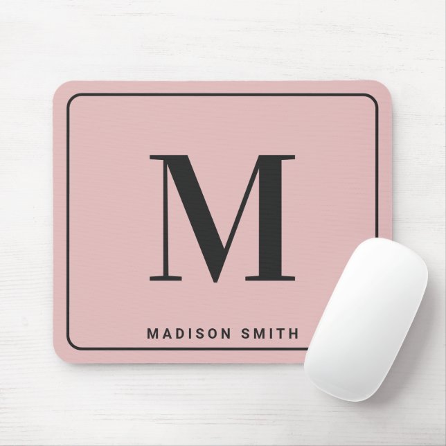 Modern Minimalist Monogram with Name - Blush Pink Mousepad (Mit Mouse)