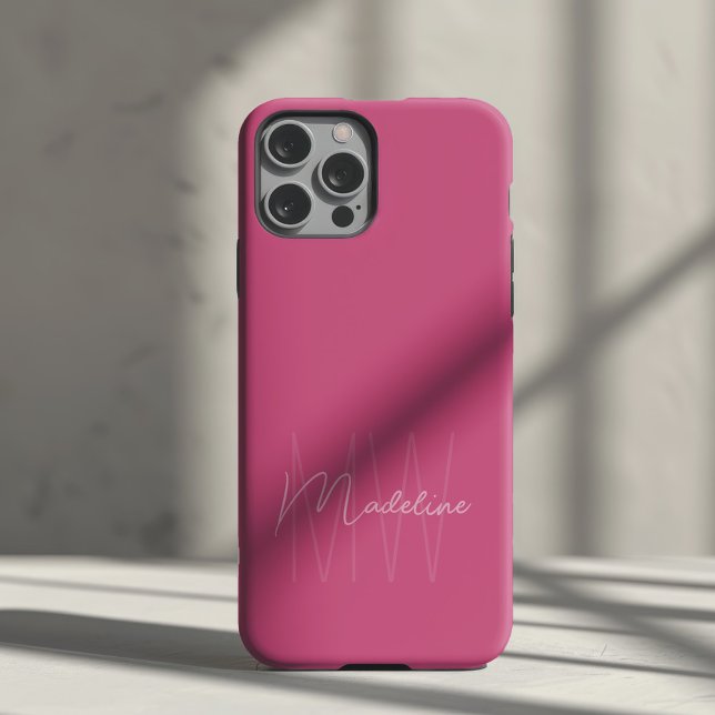 Modern minimalist Monogramm Rosa Case-Mate iPhone Hülle (Modern minimal custom monogram pink iPhone Case by MINTIC DESIGN STUDIO)