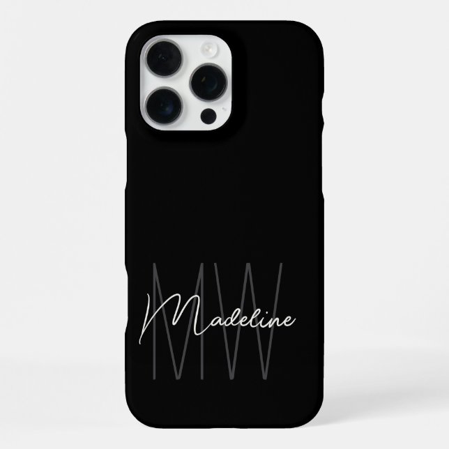 Modern minimalist Monogramm Schwarz iPhone Hülle (Rückseite)