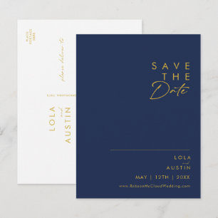Modern minimalist navyblau   Gold Save The Date Einladungspostkarte