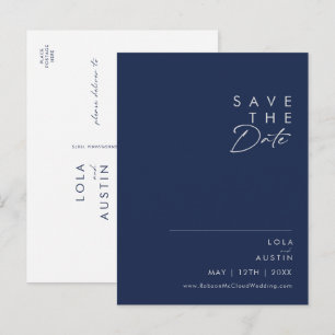 Modern minimalist navyblau silberne Save-the-Dat Einladungspostkarte