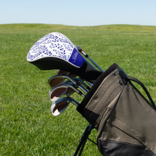Modern minimalist navyblau-weiß florales Skript Golf Headcover