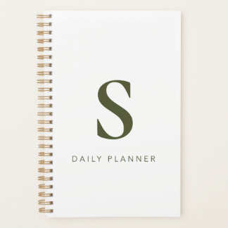 Modern minimalist Oliven-grüner Monogramm-Personal Planer