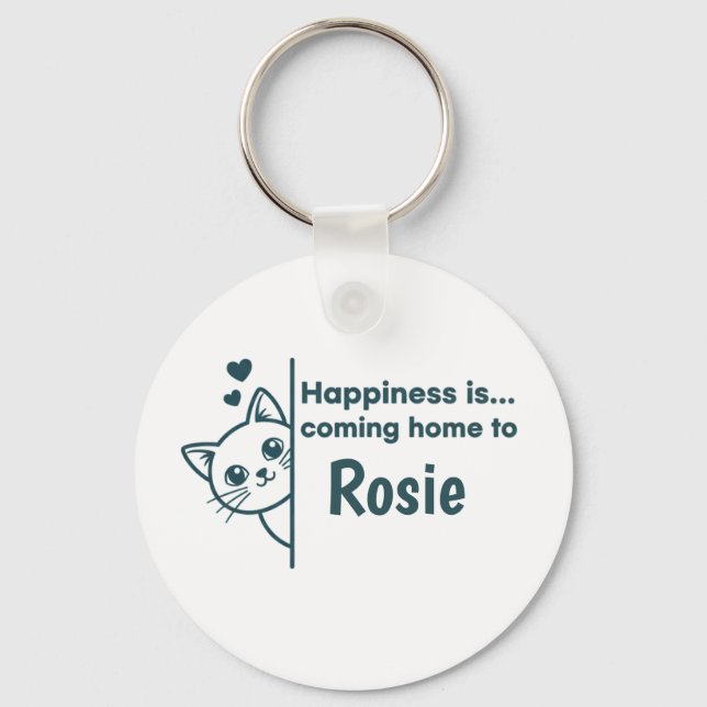 Modern Minimalist Peeking Cat Happiness Is Coming  Schlüsselanhänger (Vorderseite)