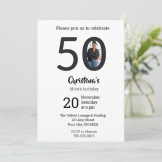 Modern Minimalist Photo 50th Birthday  Einladung