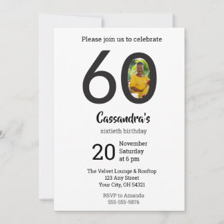 Modern Minimalist Photo 60th Birthday  Einladung