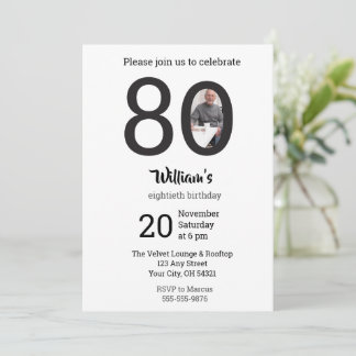 Modern Minimalist Photo 80th Birthday  Einladung