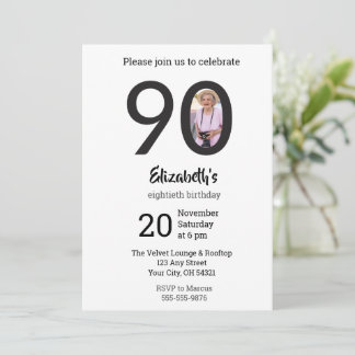 Modern Minimalist Photo 90th Birthday  Einladung