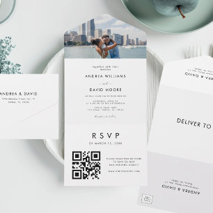 Modern & Minimalist Photo QR Code RSVP Wedding All In One Einladung