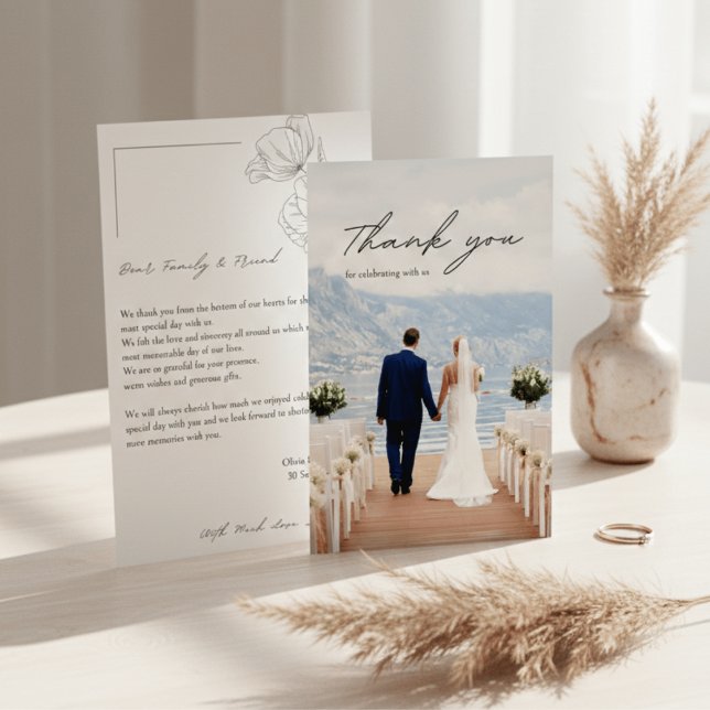 Modern Minimalist Photo Wedding Thank You Card Dankeskarte (Von Creator hochgeladen)