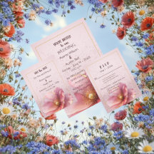Modern Minimalist Pink and Gold Wedding Invitation