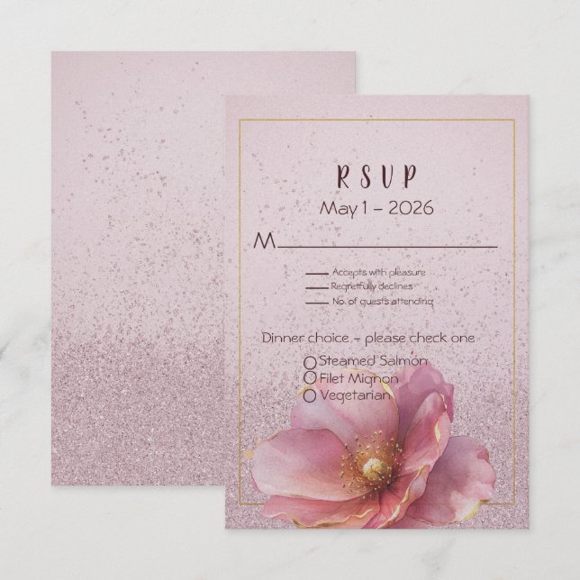 Modern Minimalist Pink Gold Wedding  RSVP Karte (Vorne/Hinten)