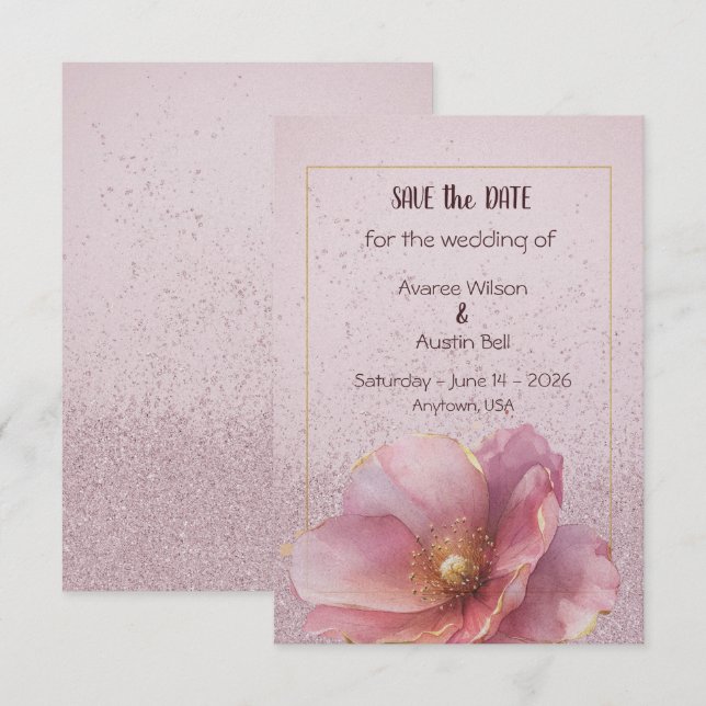 Modern Minimalist Pink Gold Wedding Save the Date (Vorne/Hinten)
