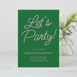 Modern Minimalist Pink Green Birthday Party Chic Einladung