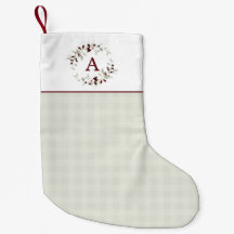 Modern Minimalist Plaid Holly Wreath Monogram