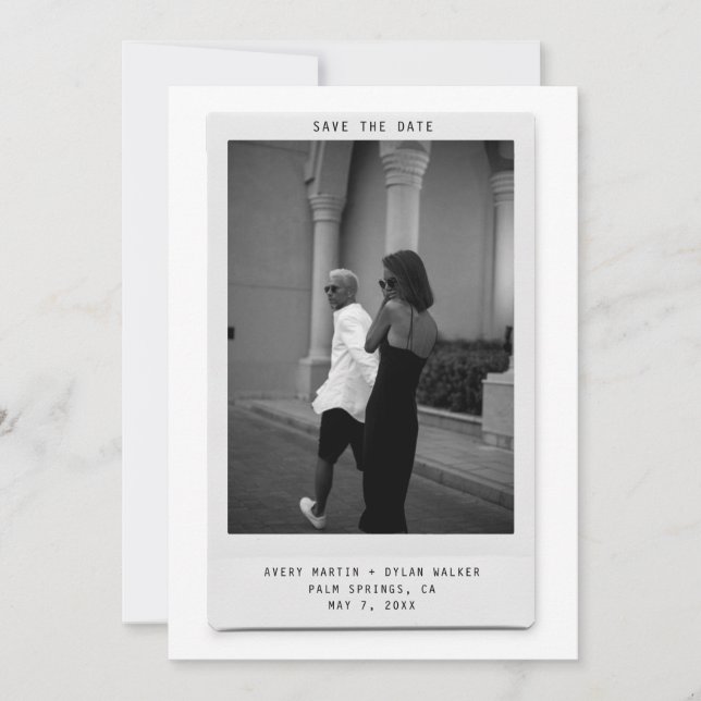 Modern Minimalist Polaroid Photo Save the Date (Vorderseite)