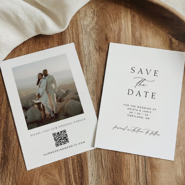 Modern Minimalist QR Code Photo Wedding Save The Date (Von Creator hochgeladen)