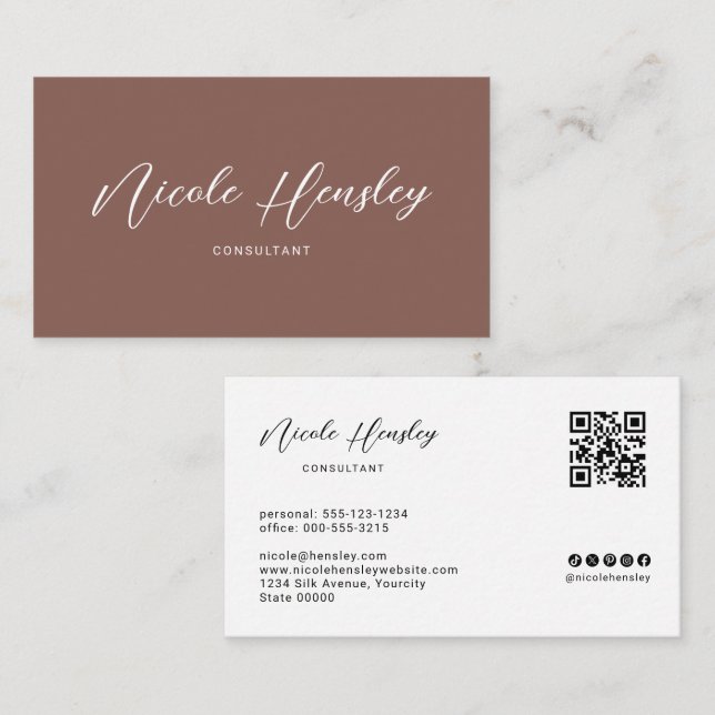 Modern Minimalist QR Code Terracotta Visitenkarte (Vorne/Hinten)