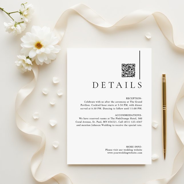 Modern Minimalist QR Code Wedding Details Begleitkarte (Von Creator hochgeladen)