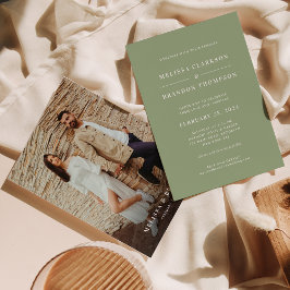 Modern Minimalist Real Sage Green Photo Wedding Einladung