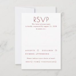 Modern Minimalist Red and White Wedding RSVP Karte