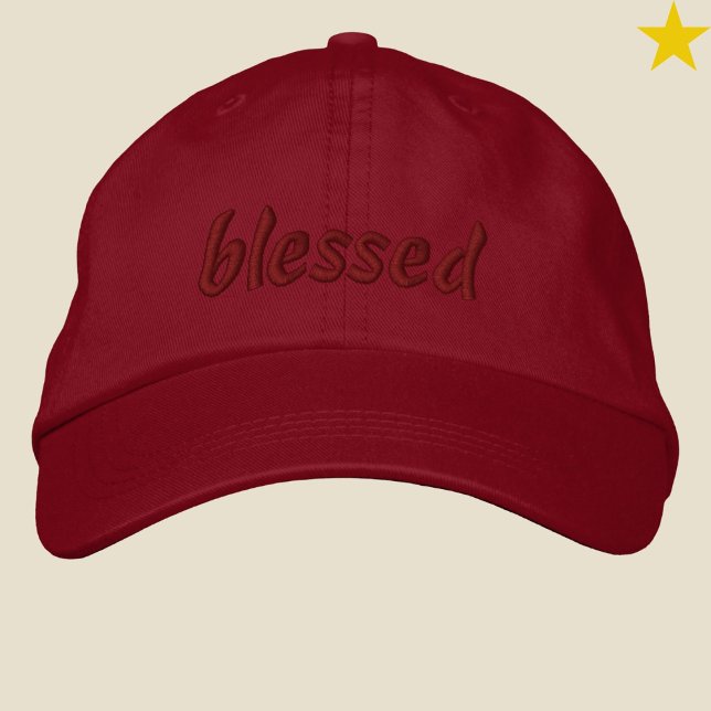 Modern Minimalist Red Blessed Cursive Typography Bestickte Baseballkappe (Von Creator hochgeladen)