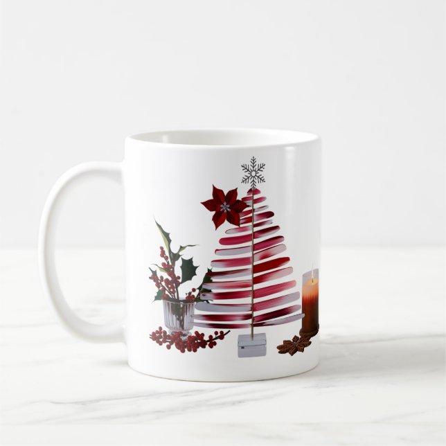 Modern Minimalist Red Brush Stroke Christmas Tree  Kaffeetasse (Links)