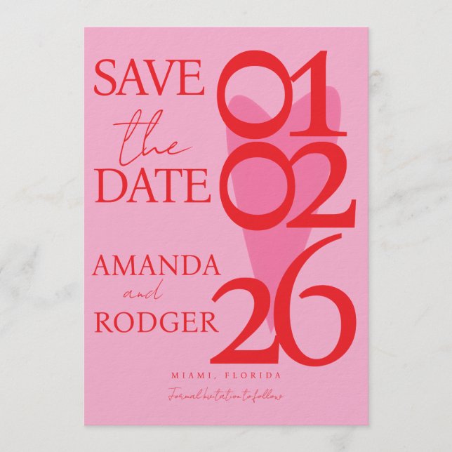 Modern Minimalist Red Pink Heart Save the Date  Einladung (Vorderseite)
