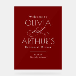 Modern Minimalist Red Rehearsal Dinner Welcome Acrylschild