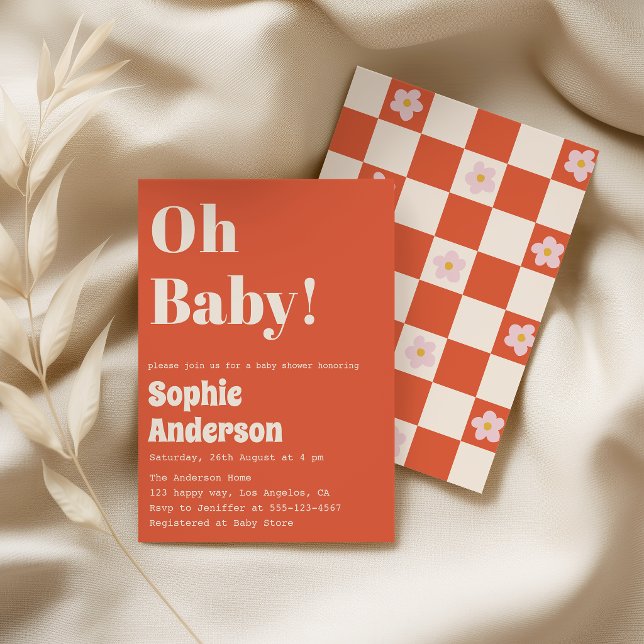 Modern Minimalist Retro Coral  Oh Baby Shower Einladung (Von Creator hochgeladen)