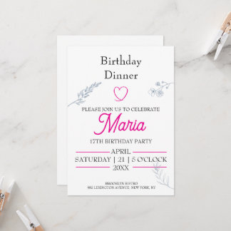 Modern minimalist rosa Herz Geburtstagsessen Einladung