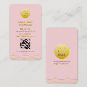 Modern minimalist rosa und goldene Punkte QR-Code Visitenkarte