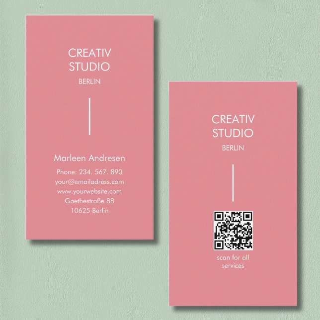 Modern minimalist rosa weißer QR-Code Visitenkarte (Modern Minimalist Pink White QR Code Business Card)