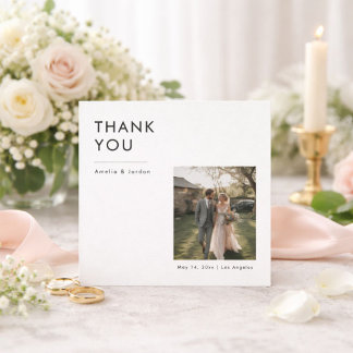 Modern Minimalist Rustic Photo Wedding Square Dankeskarte