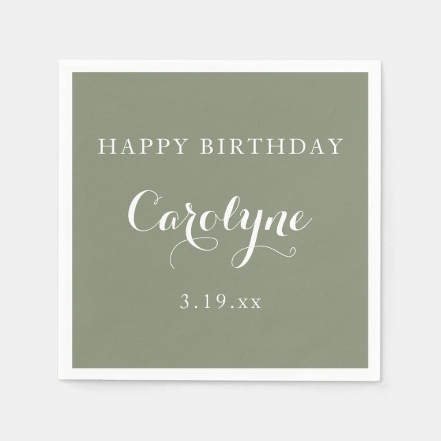 Modern Minimalist Sage Green Birthday  Serviette (Vorderseite)